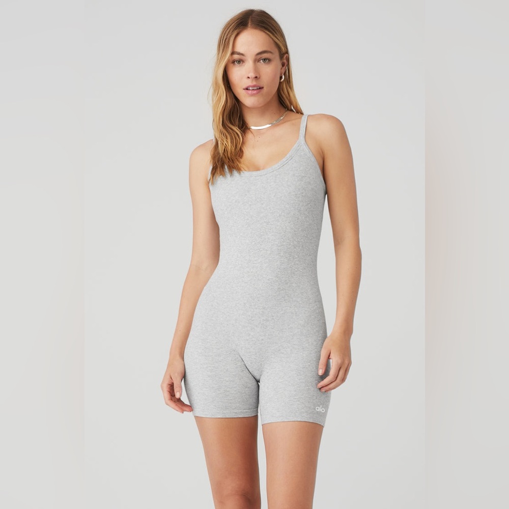 ALO Seamless Ribbed Mellow Onesie in Athletic Heather Grey